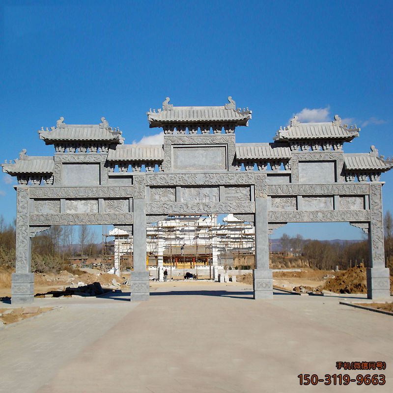 公園景區(qū)門口牌樓_青石花崗巖雕刻牌樓雕塑