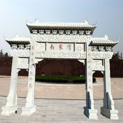 城鎮(zhèn)農(nóng)場(chǎng)大理石石雕戶外三門大型牌坊雕塑