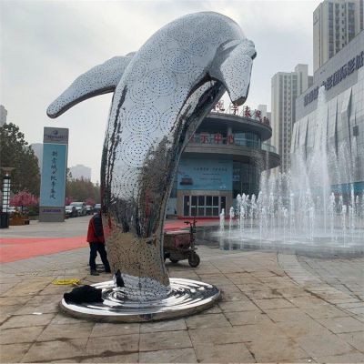 不銹鋼鏡面鏤空戶外噴泉水景擺件鯨魚