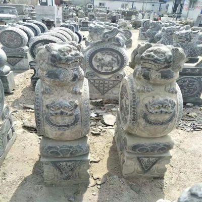 仿古石雕門口一對(duì)鎮(zhèn)宅獅子抱鼓石