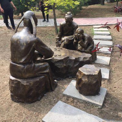 下棋，公園情景銅雕