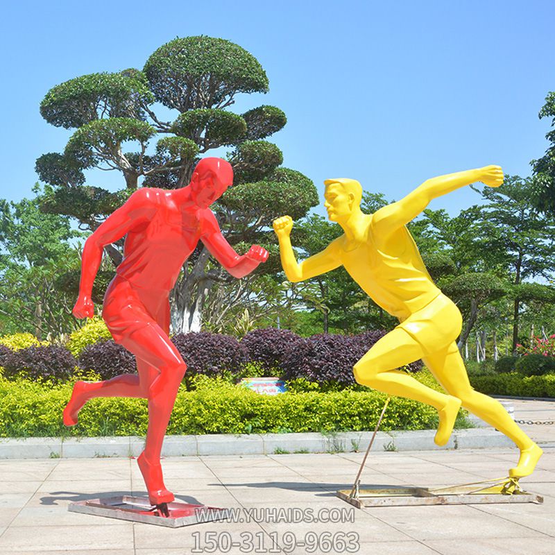 公園林景觀玻璃鋼彩繪跑步運(yùn)動人物雕塑擺件