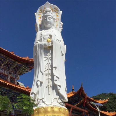 大型石雕三面觀音漢白玉佛像寺院戶(hù)外石雕