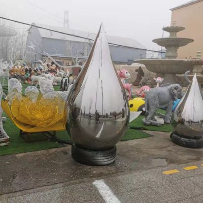 不銹鋼鏡面水滴雕塑 創(chuàng)意金屬景觀小品廣場公園綠地?cái)[件