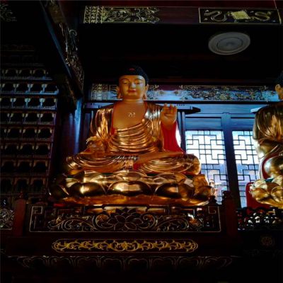 寺廟大型不銹鋼噴金叩拜神佛三寶佛雕塑