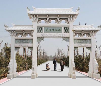 生態(tài)園景區(qū)大理石三門(mén)牌坊浮雕擺件