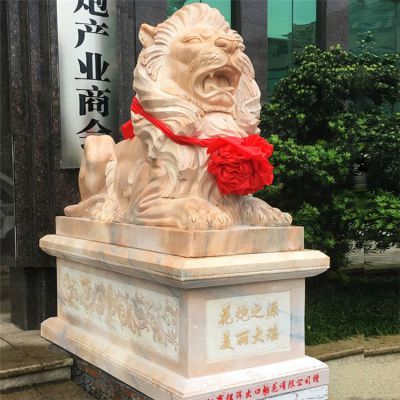 公司酒店門口石獅 大理石動(dòng)物雕塑 鎮(zhèn)宅辟邪石雕