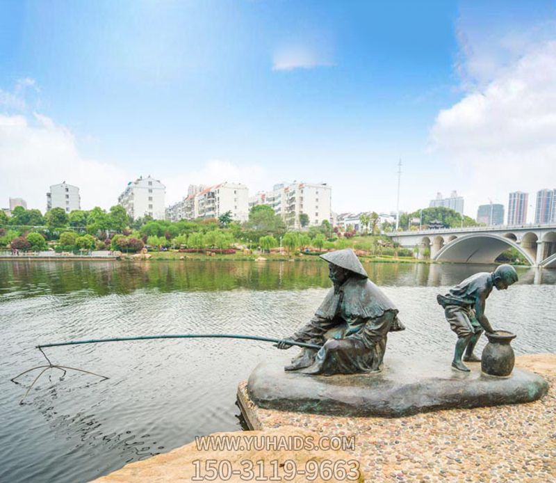 鑄造漁翁釣魚公園景觀青銅雕塑