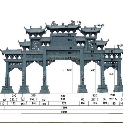 青石浮雕鏤空仿古建筑大型五門(mén)牌坊寺院園林石雕