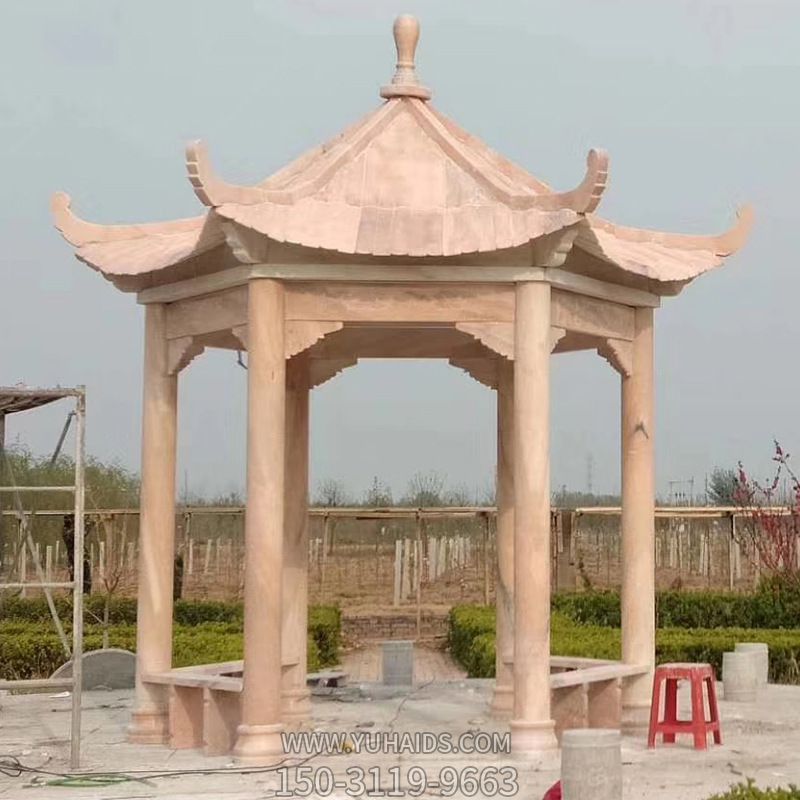 公園廣場(chǎng)擺放大理石六級(jí)仿古建休閑涼亭雕塑