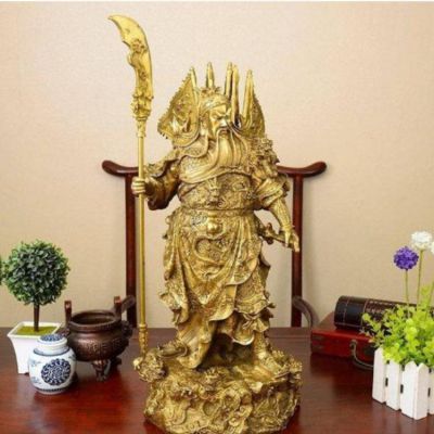 黃銅鑄造關(guān)公橫刀武財(cái)神雕像辦公室裝飾品