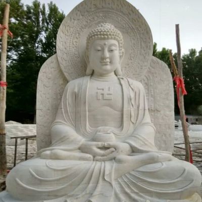 天然漢白玉雕刻三寶佛像 戶外寺廟擺放