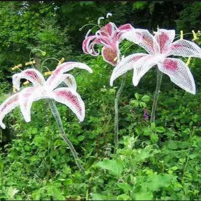 不銹鋼網(wǎng)格百合花雕塑公園草地裝飾小品