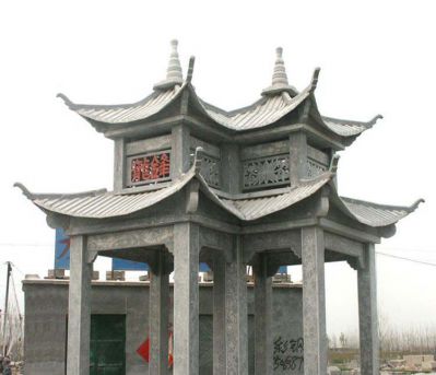 景區(qū)園林?jǐn)[放仿古建青石鏤空雕刻雙亭