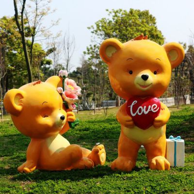 玻璃鋼卡通小熊擺件 戶外輕松熊動(dòng)物雕塑 幼兒園林景觀商場(chǎng)裝飾品擺件