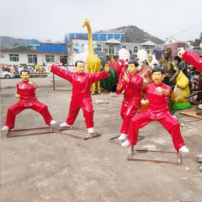 公園擺放玻璃鋼打太極拳的人物雕塑擺件