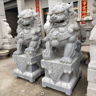 祠堂寺廟創(chuàng)意青石石雕鎮(zhèn)宅獅子雕塑