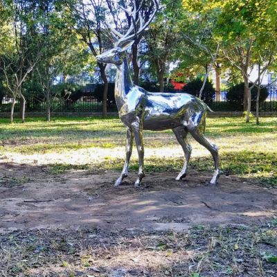 不銹鋼鏡面鹿，園林梅花鹿動物擺件