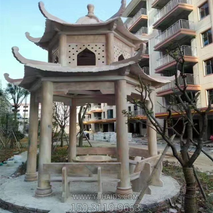 小區(qū)花園廣場(chǎng)擺放休閑雙層鏤空涼亭雕塑